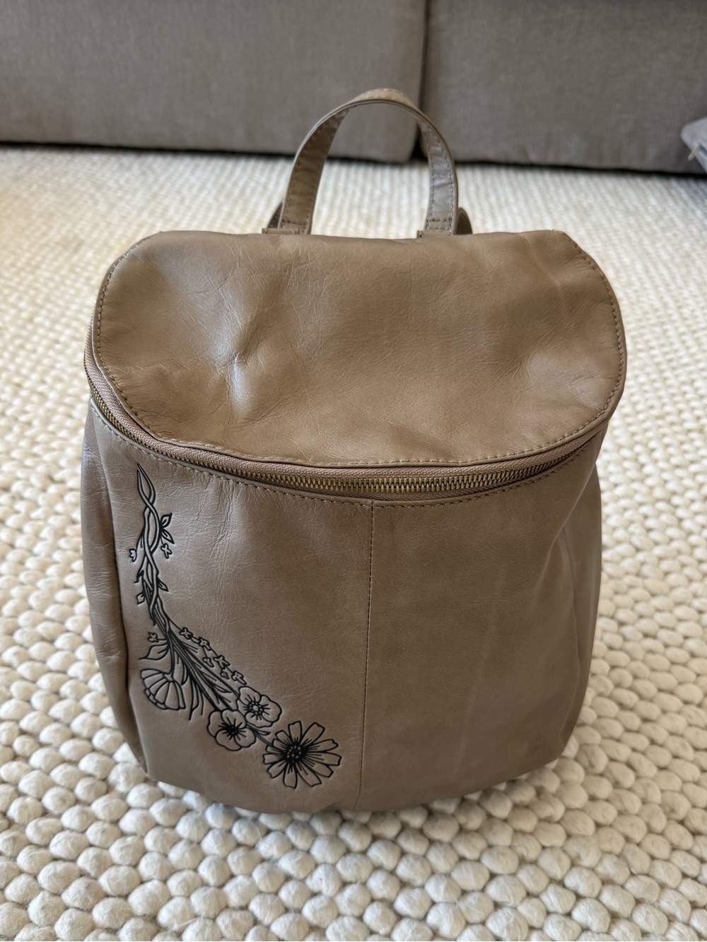HOBO Leather Backpack with Floral Details